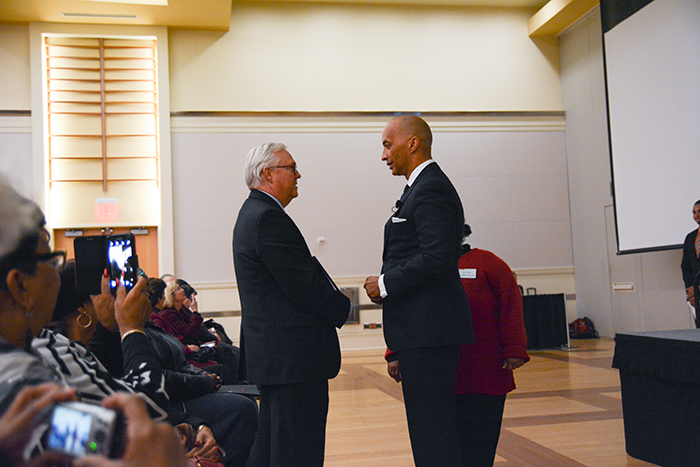 Byron Pitts with Chancellor Woodson
