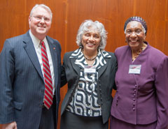 Photo of Chancellor at Clark University Community Dinner with Mrs. Clark and guest