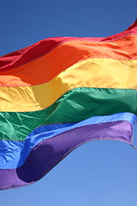 Gay pride flag flying